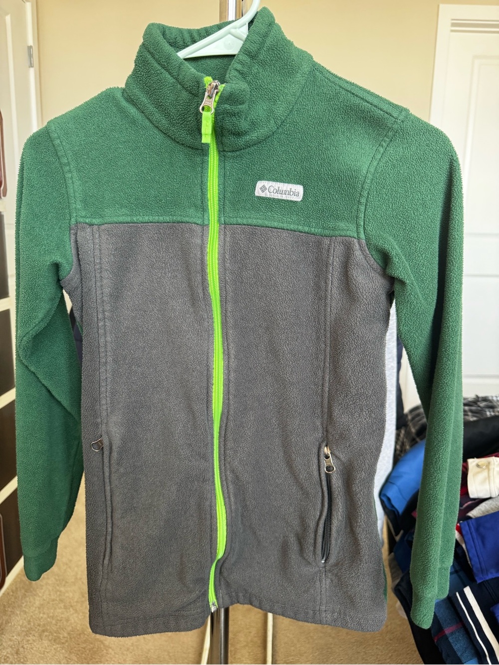 Columbia Green & Gray Fleece Jacket with Lime Zipper